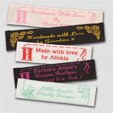 Personalized sewing labels - Woven Labels UK are suppliers of custom woven clothing labels. We specialise in designer labels, woven name tapes, identification labels, craft labels, care labels and personalised woven celebration ribbon. We supply the highest quality woven labels and clothing labels used by a wide variety of end users from the home sewing and knitting ...